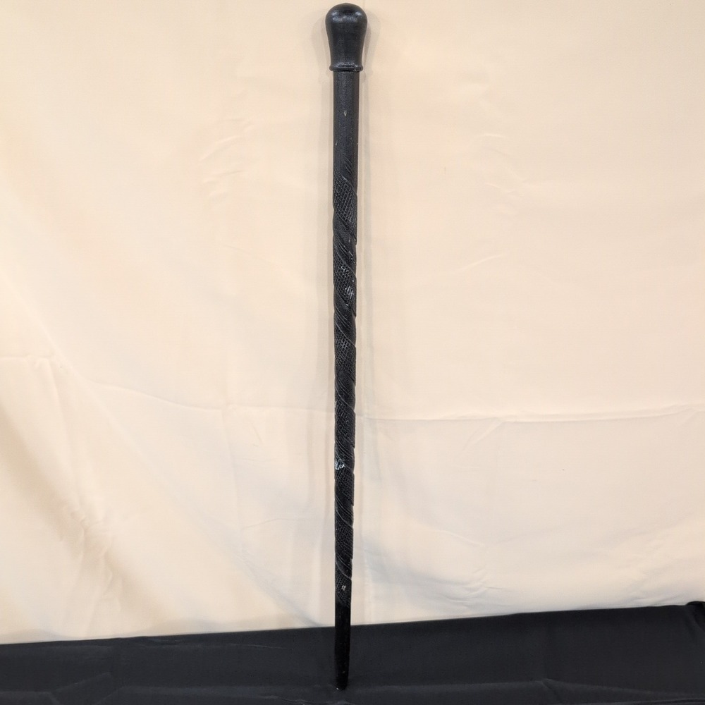 Hand Carved Spiral Wood Walking Stick Black Knob Handle Vintage Style Cane - Picture 2 of 5